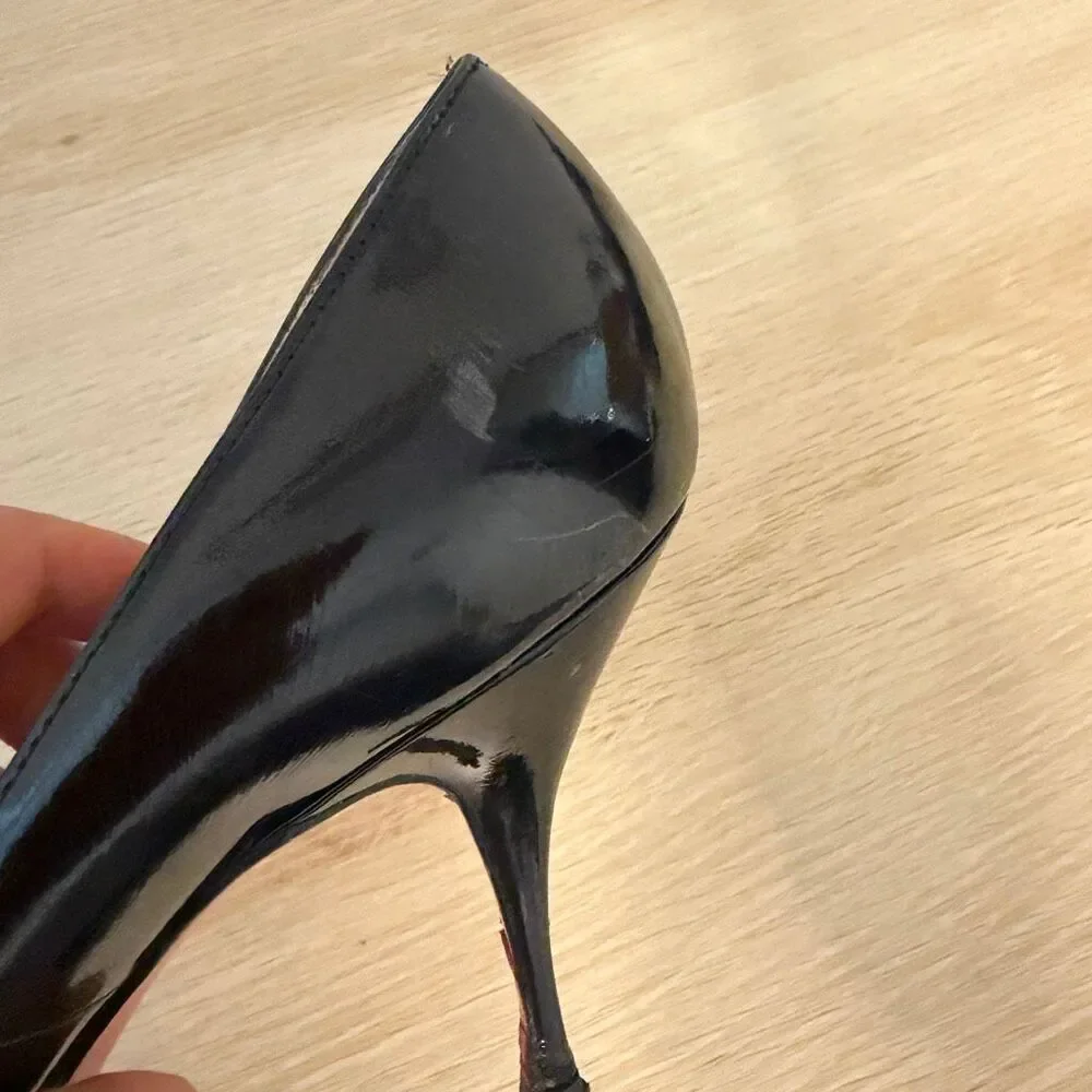 Christian Louboutin Black Patent Leather Peep Toe Stiletto Heels Size 39